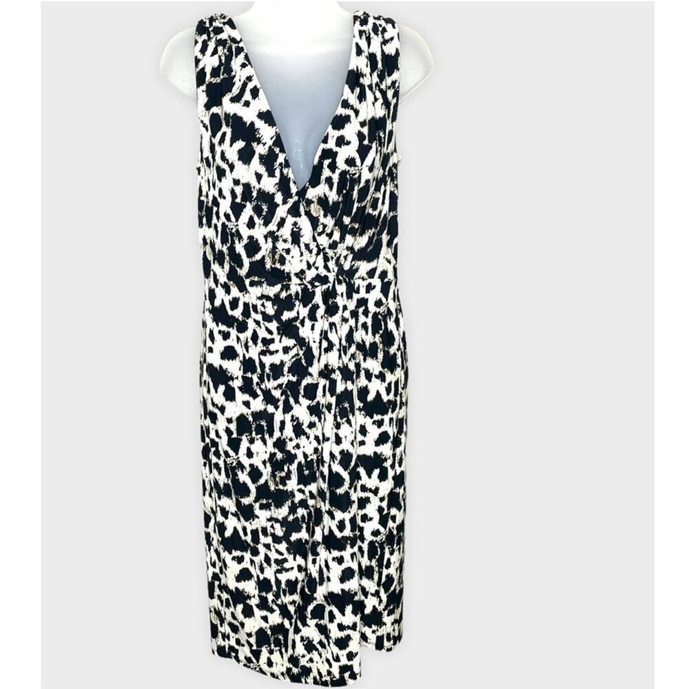 LAUREN RALPH LAUREN animal print leopard sleeveless v neck jersey dress size 8 - Picture 1 of 4